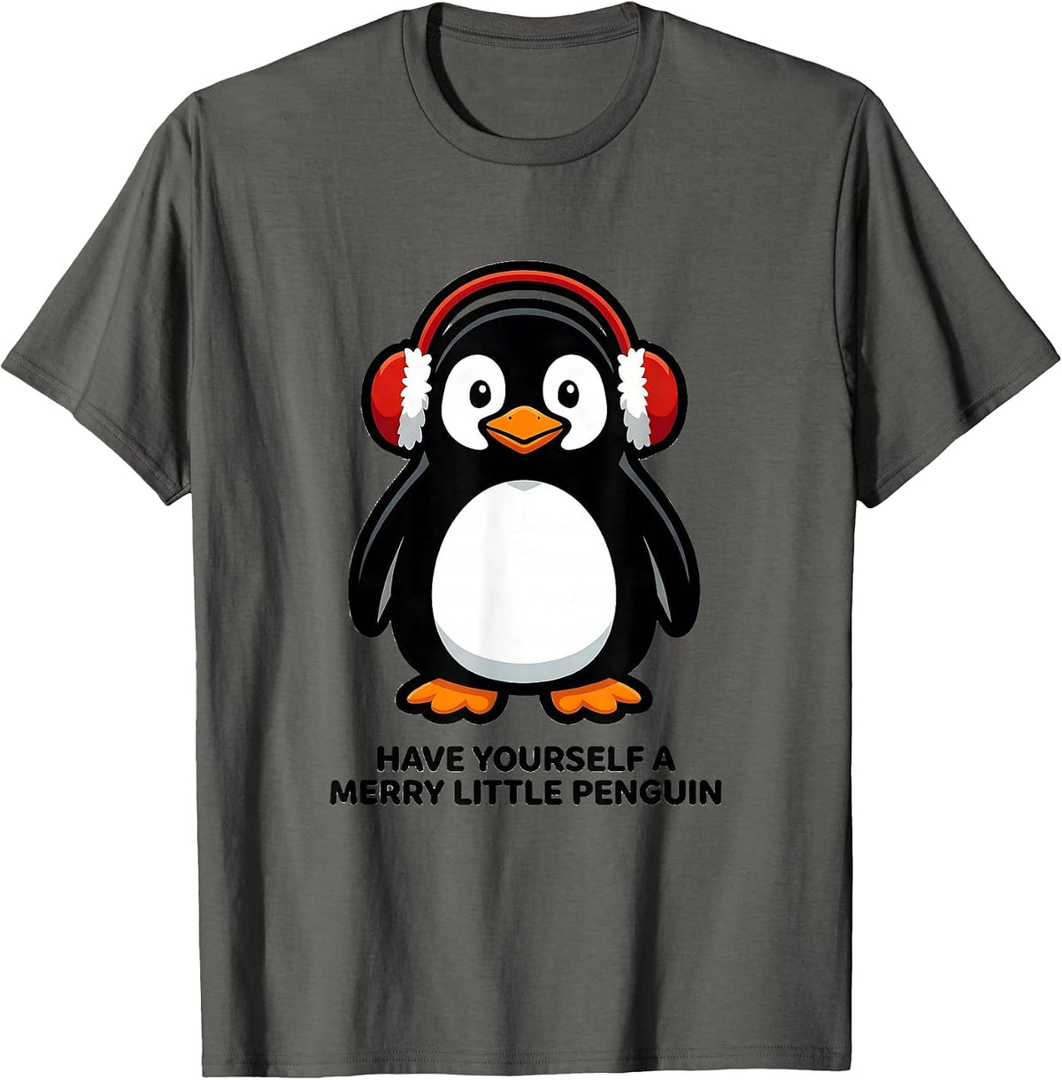 Men's Have Yourself A Merry Little Penguin Funny Penguin Lover T-Shirt - Asphalt Grey