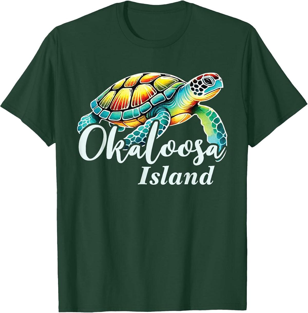 Okaloosa Island Sea Turtle, Okaloosa Island T-Shirt - Dark Green