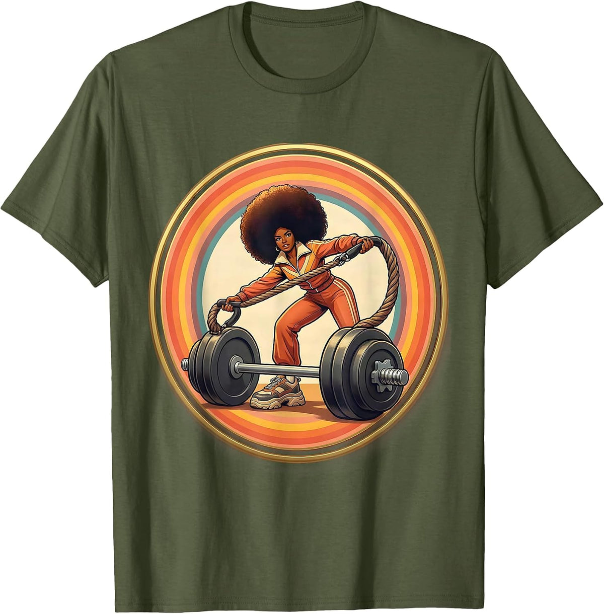 Tiny Gym Lover Walking Giant Dumbbell On Leash T-Shirt - Olive Green