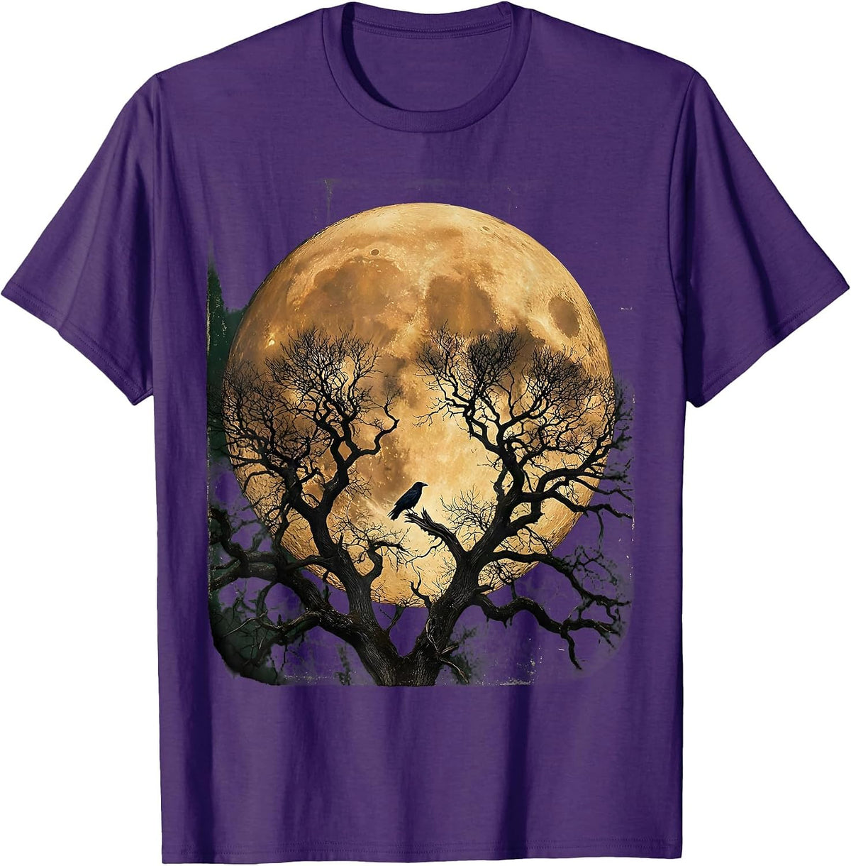 Dead Forest Full Moon Halloween Graphic T-Shirt - Purple
