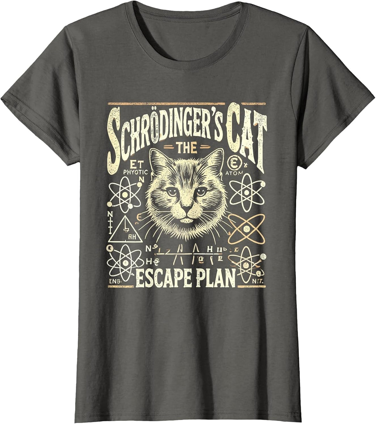 Schrodingers Cat Escape Plan, Funny Quantum Physics Science T-Shirt - Asphalt Grey