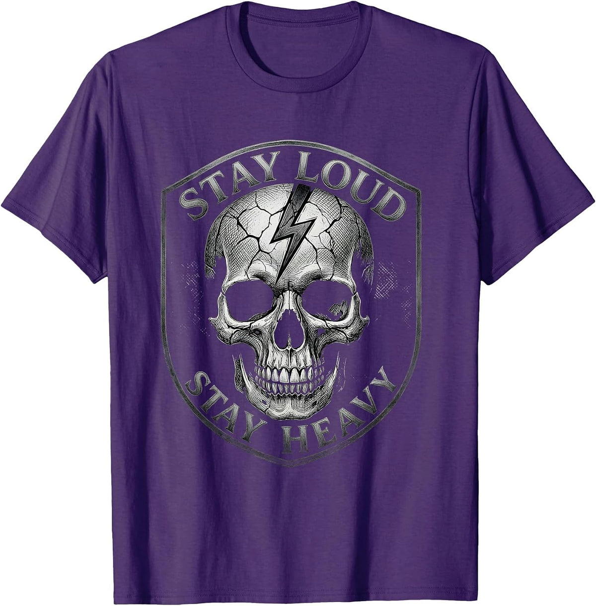 Stay Loud Stay Heavy Metal Graphic Design T-Shirt - Purple