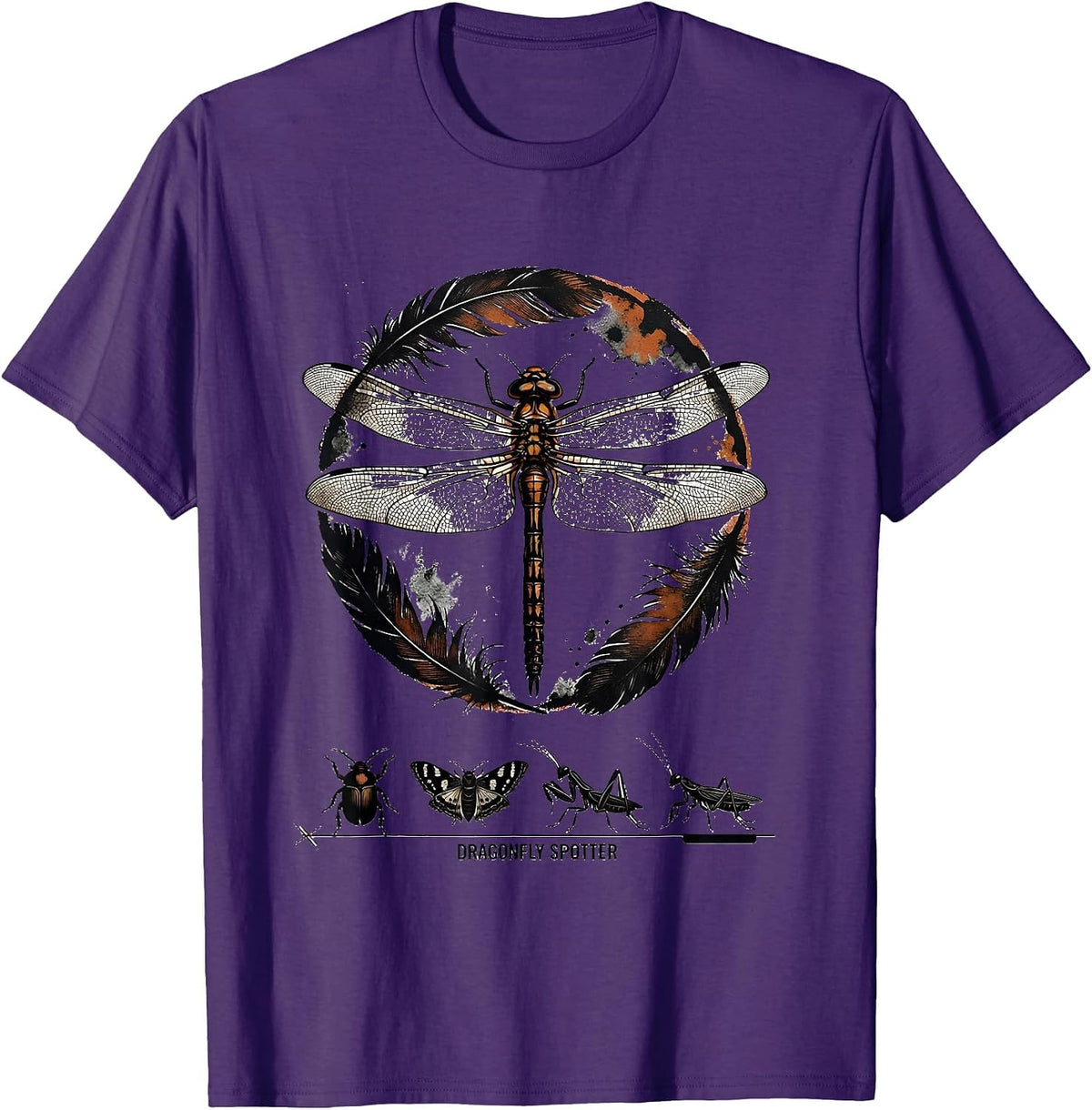 Dragonfly Spotter Rubber Stamp Entomology Bug Collector T-Shirt - Purple