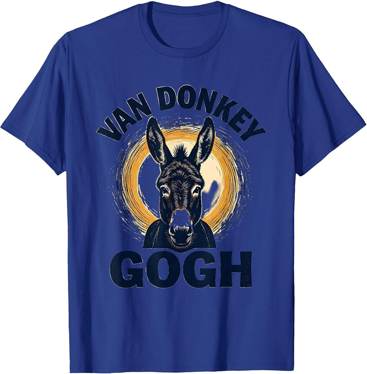 Men's Van Donkey Gogh Linocut Donkey Lover Animal Meme Humor T-Shirt - Royal Blue