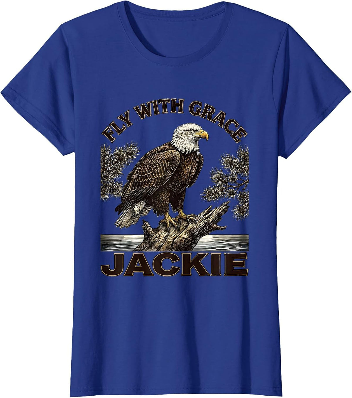 Women's Fly With Grace, Jackie Vintage Bald Eagle Memorial Tribute T-Shirt - Royal Blue