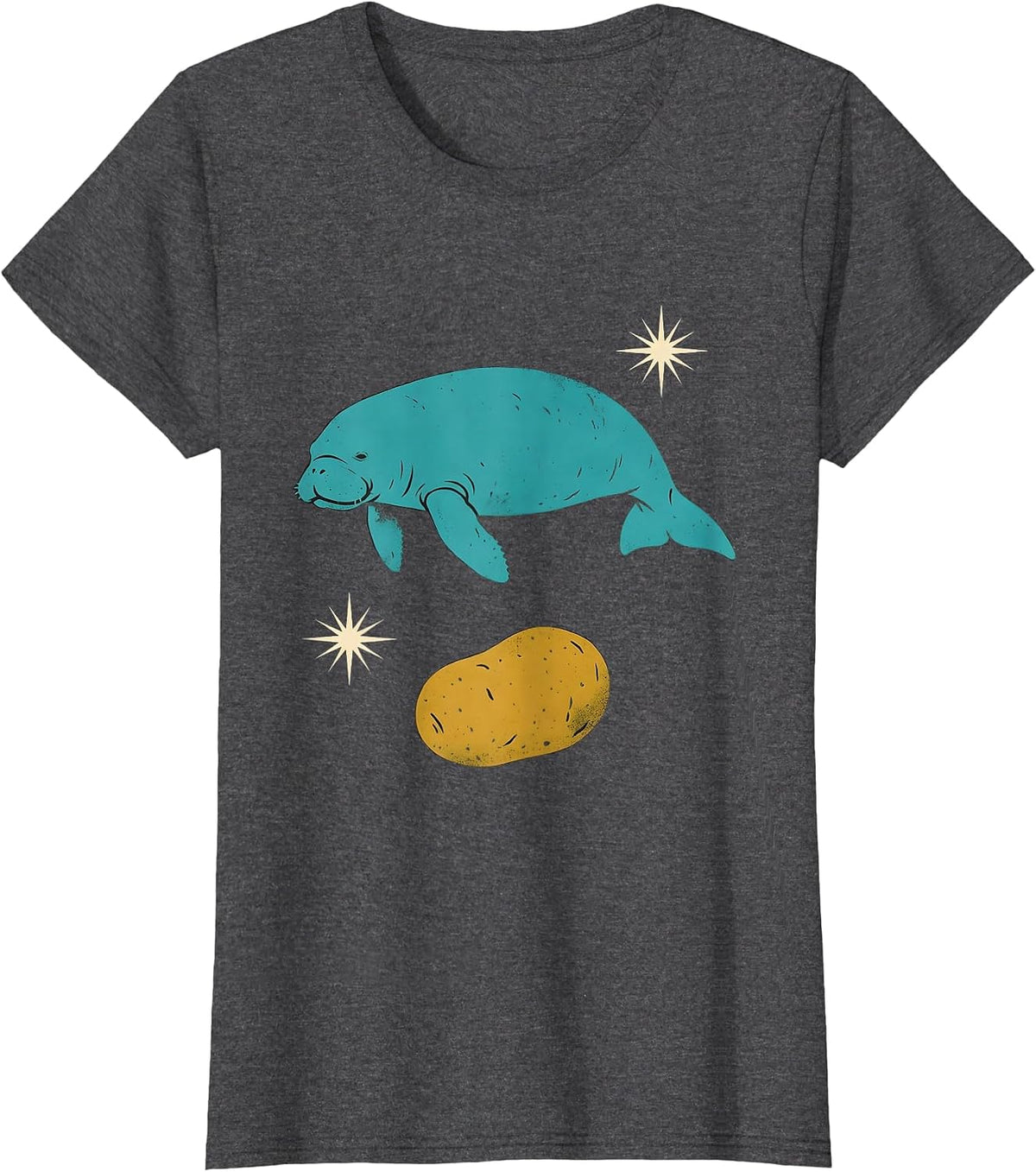 Women's Floaty Potato Manatee Sea Cow Midcentury Modern T-Shirt - Dark Heather Grey