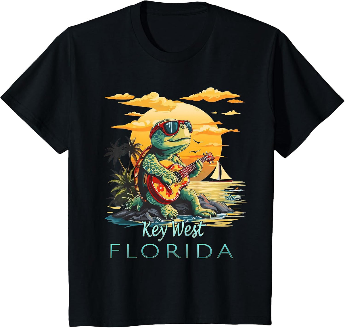 Key West Florida Keys Vacation Turtle T-Shirt - Black