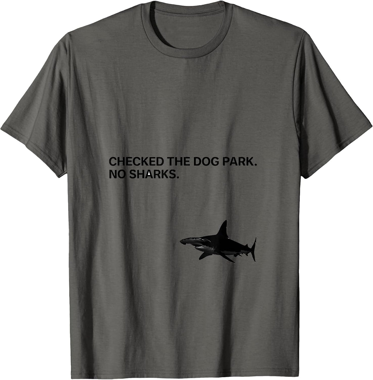 Checked The Dog Park No Sharks Funny Shark Lover Ocean T-Shirt - Asphalt Grey