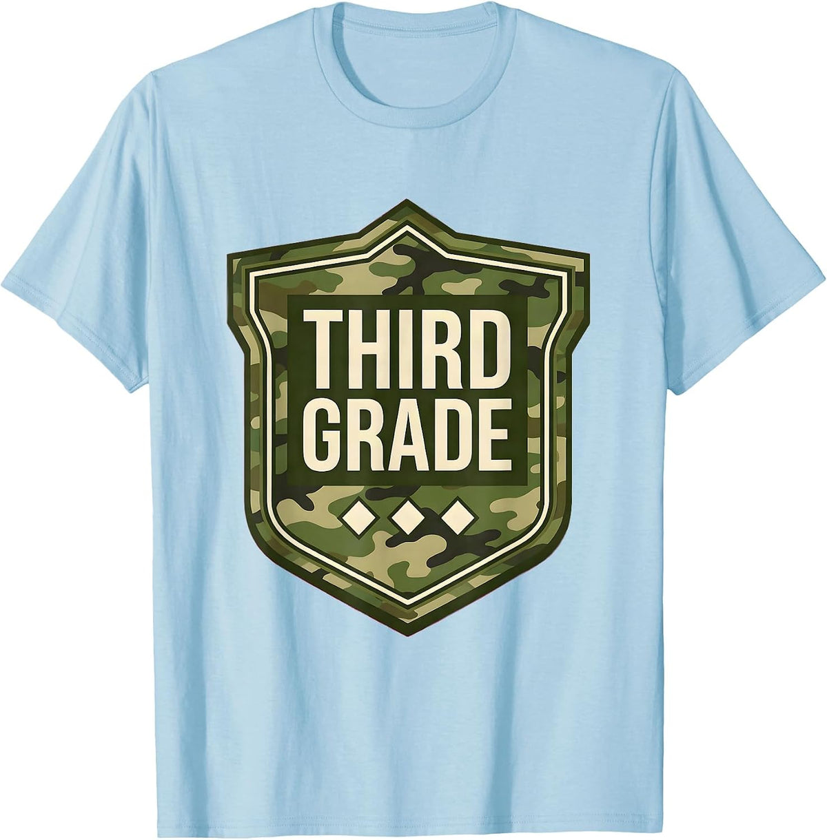 Men's Third Grade Camo Back To School Boys Grade Badge T-Shirt - Baby Blue
