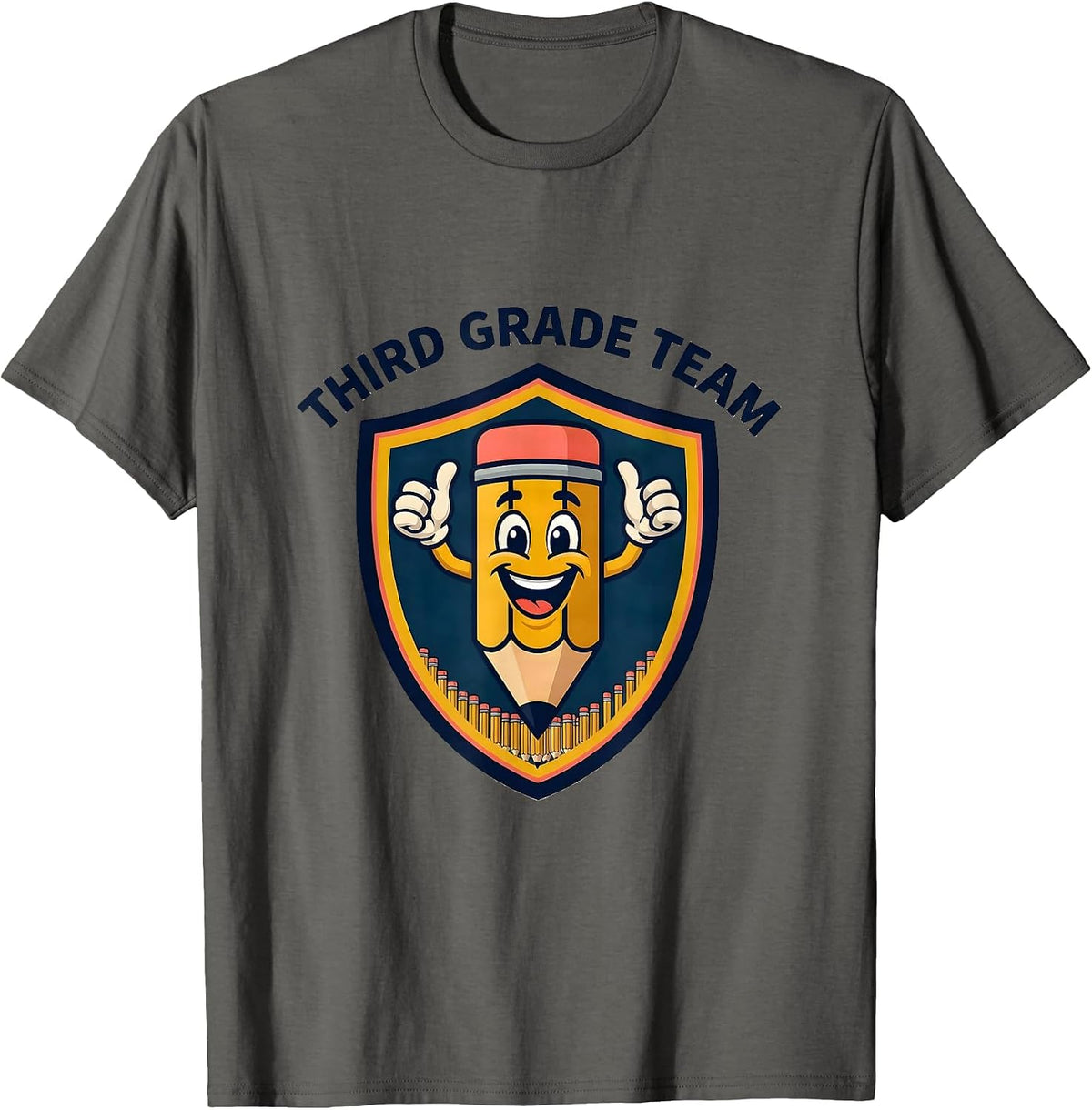 Third Grade Team Cute Pencil Mascot Back to School T-Shirt - Asphalt Grey