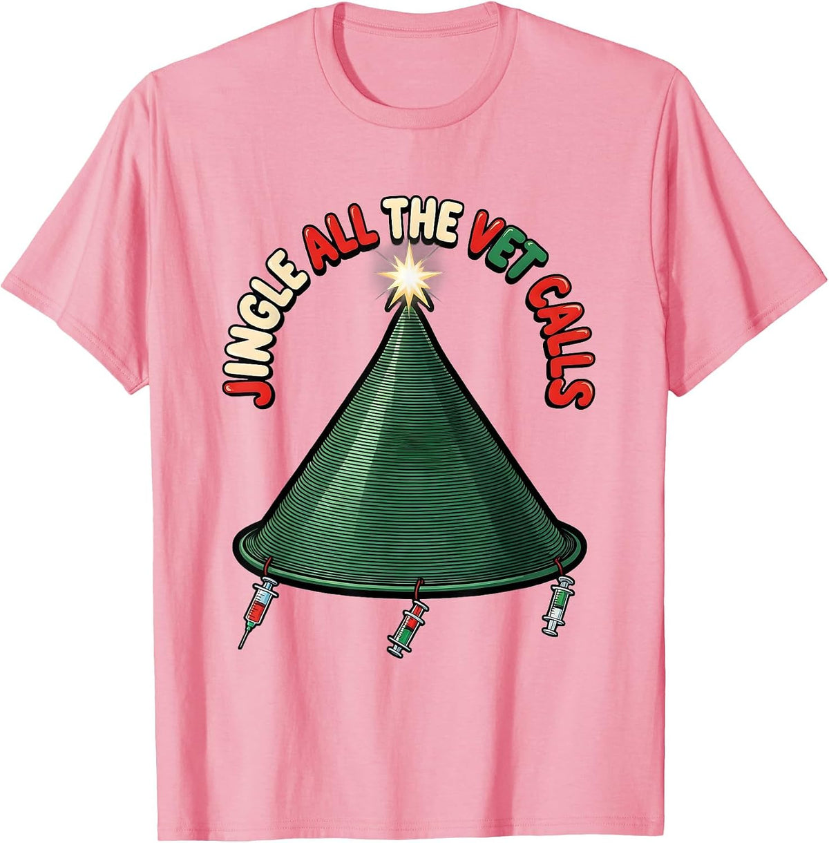 Men's Jingle All The Vet Calls Funny Veterinary Tech Christmas T-Shirt - Pink