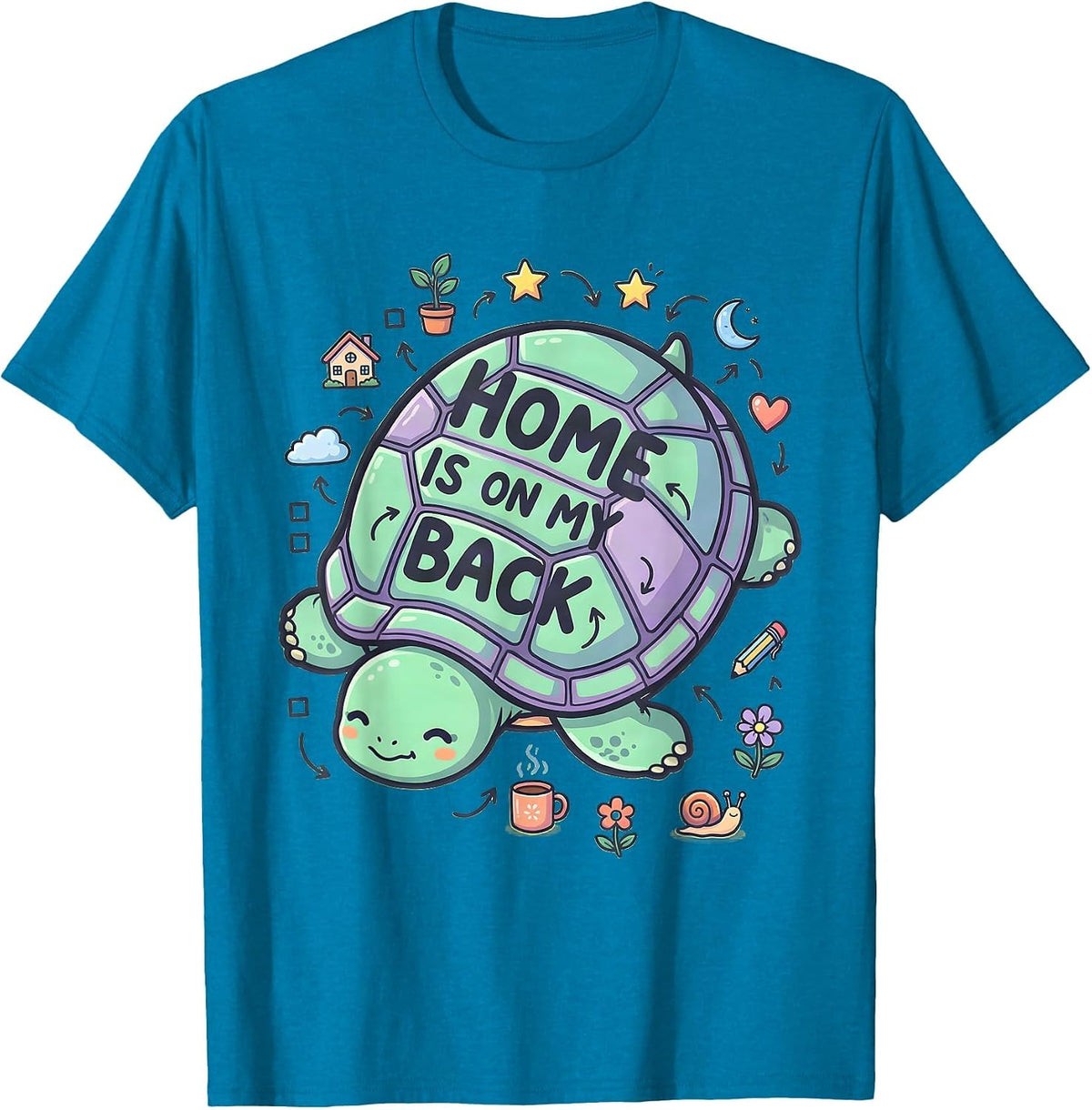 Home Is On My Back Turtle Nature Design T-Shirt - Sapphire Blue