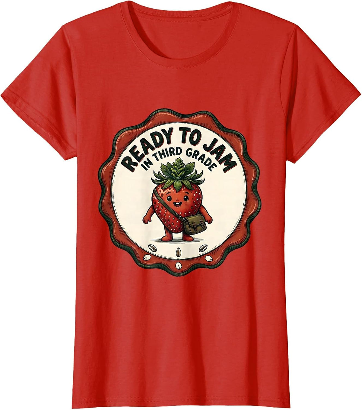 Ready To Jam In Third Grade Playful Strawberry Back T-Shirt - Red