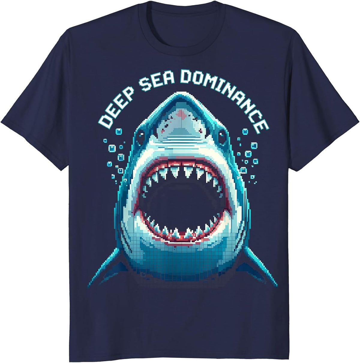 Deep Sea Dominance Shark Graphic Design T-Shirt - Navy Blue