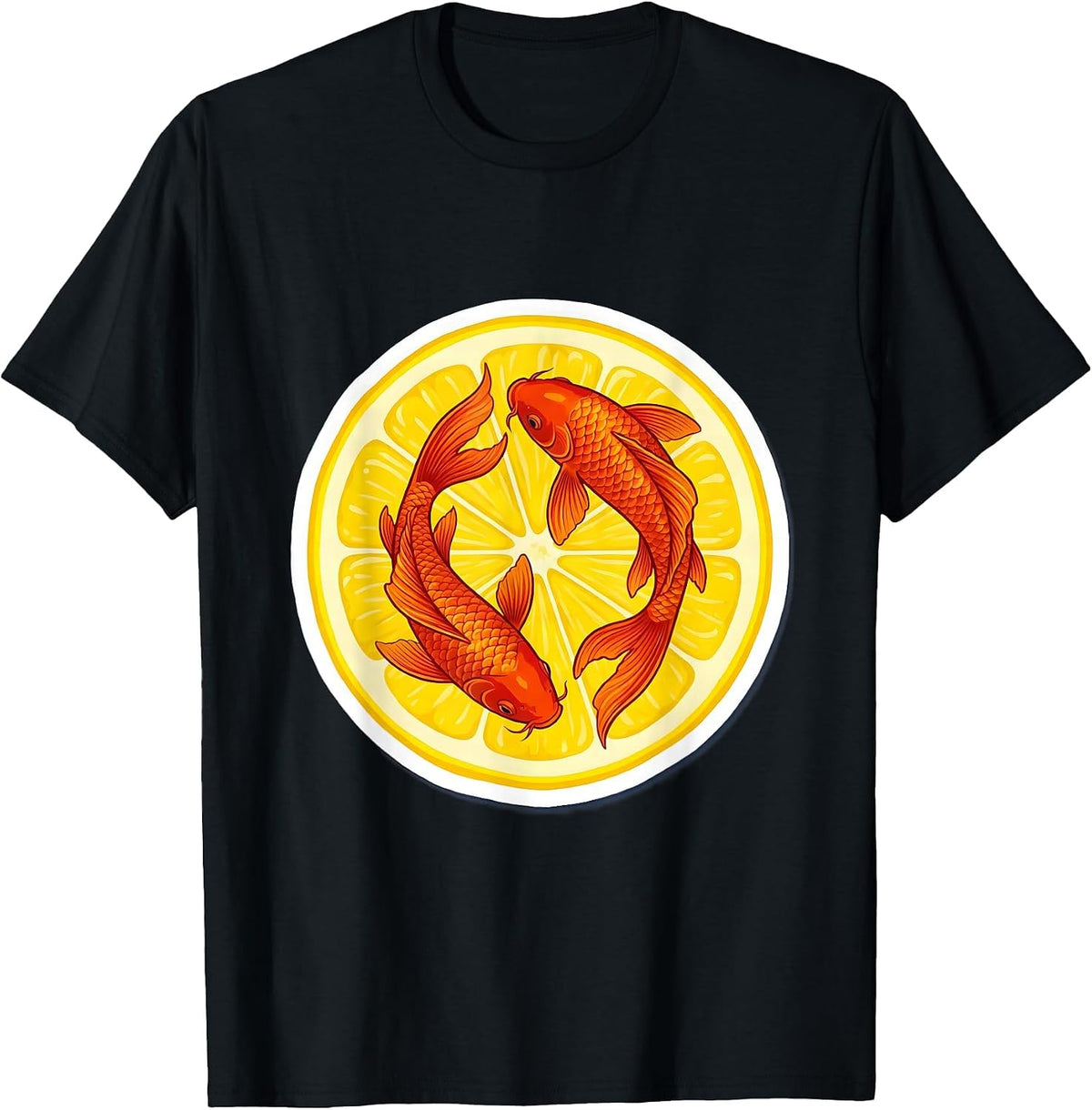 Men's Lemon Koi Fish Zen Citrus Art Design T-Shirt - Black