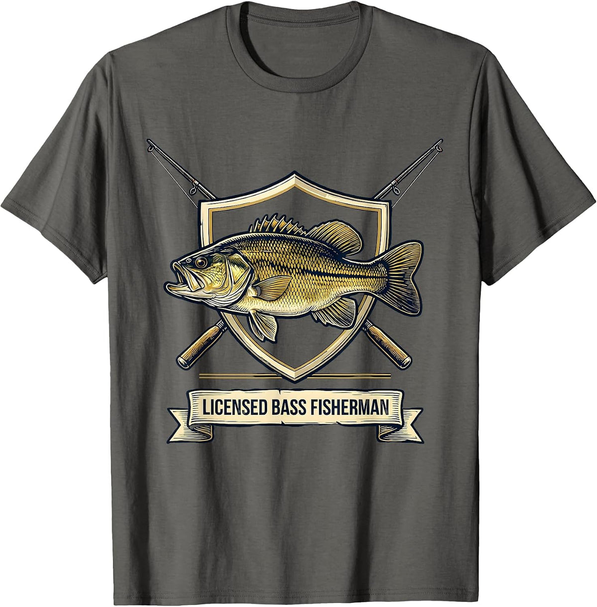 Licensed Bass Fisherman Funny Fishing Humor T-Shirt - Asphalt Grey