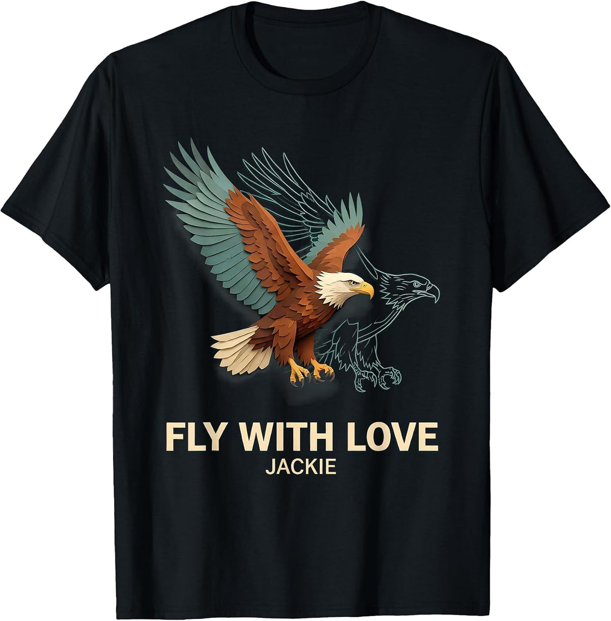 Men's Fly With Love, Jackie Paper Cutout Bald Eagle Memorial T-Shirt - Black