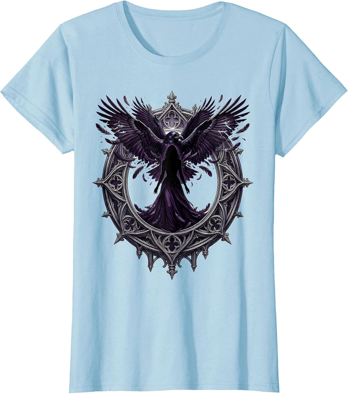 Halloween Raven Silhouette Transformation Design T-Shirt - Baby Blue