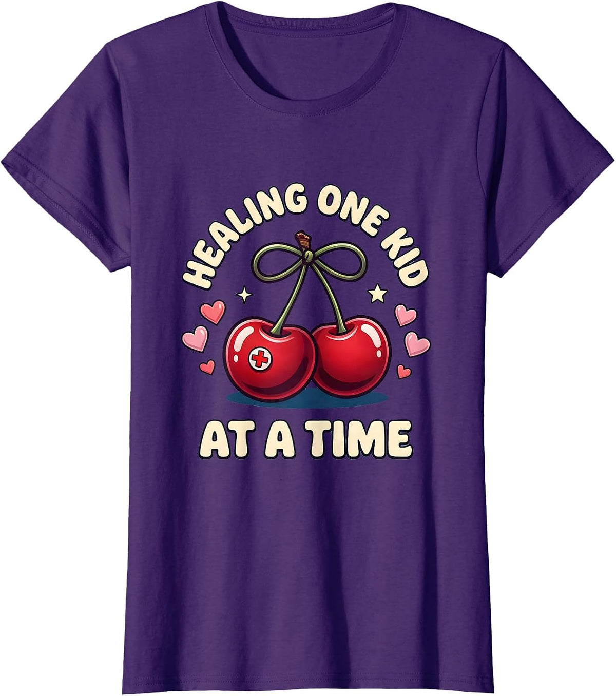 Women's School Nurse Healing One Kid at a Time Design T-Shirt - Purple