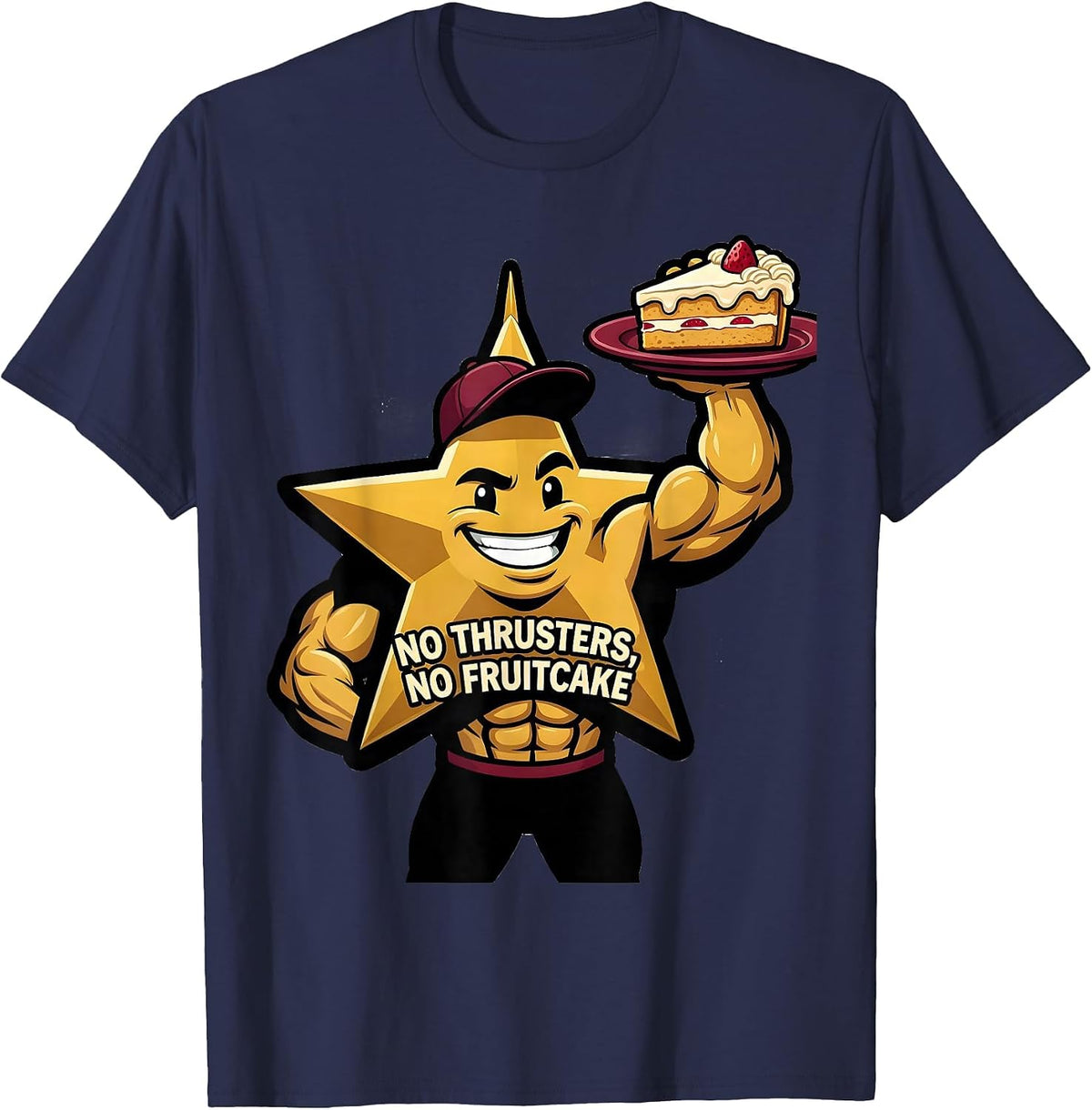 No Thrusters, No Fruitcake Funny Gym Bodybuilder Christmas T-Shirt, Men, Navy Blue, Small - As Pictured