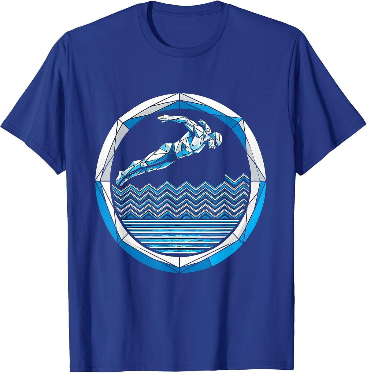 Swimmer Diving Into Glowing Pool Lane Graphic T-Shirt - Royal Blue