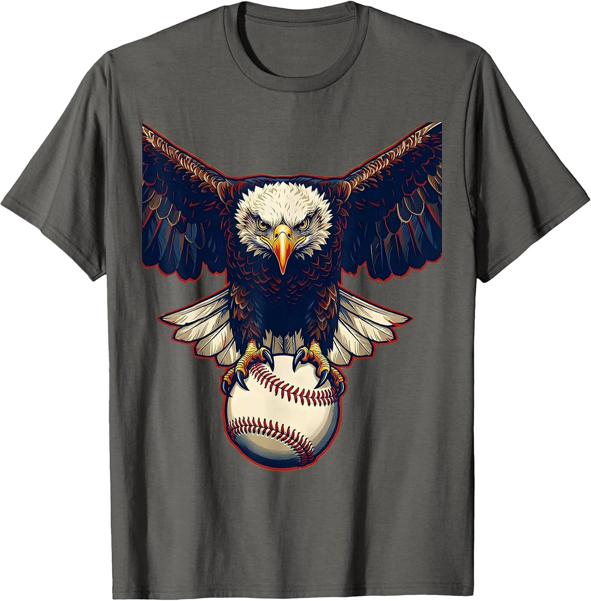 Men's Eagle Clutching Baseball Fierce Talons Graphic T-Shirt - Asphalt Grey