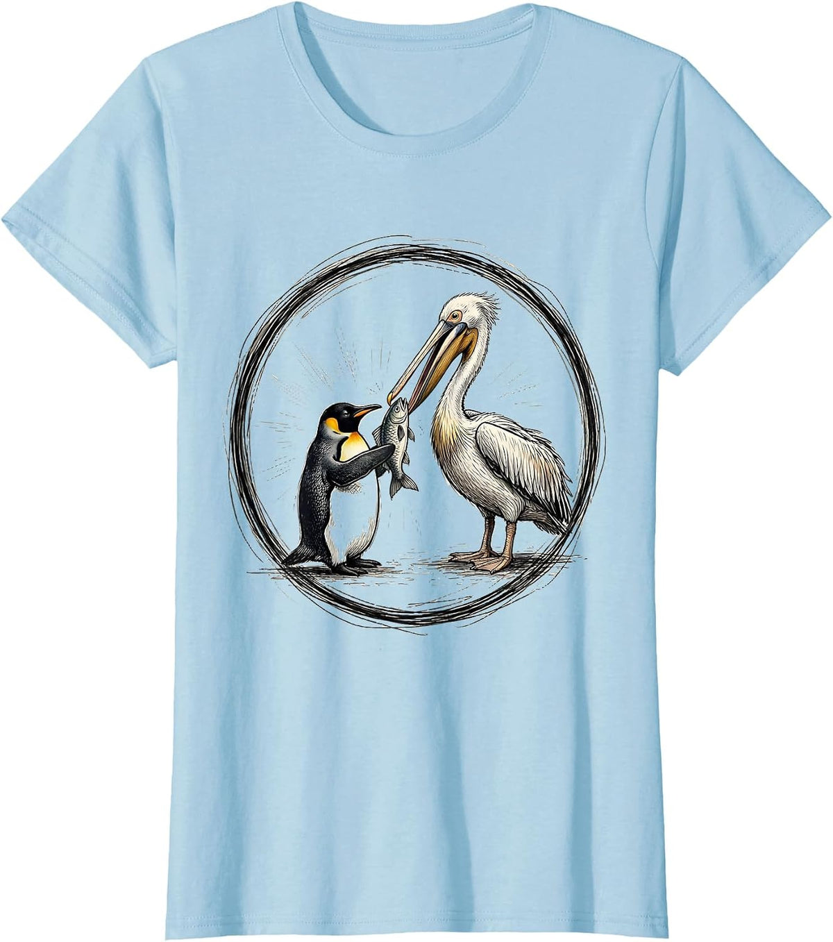 Be Kind Penguin and Pelican Sharing Design T-Shirt - Baby Blue