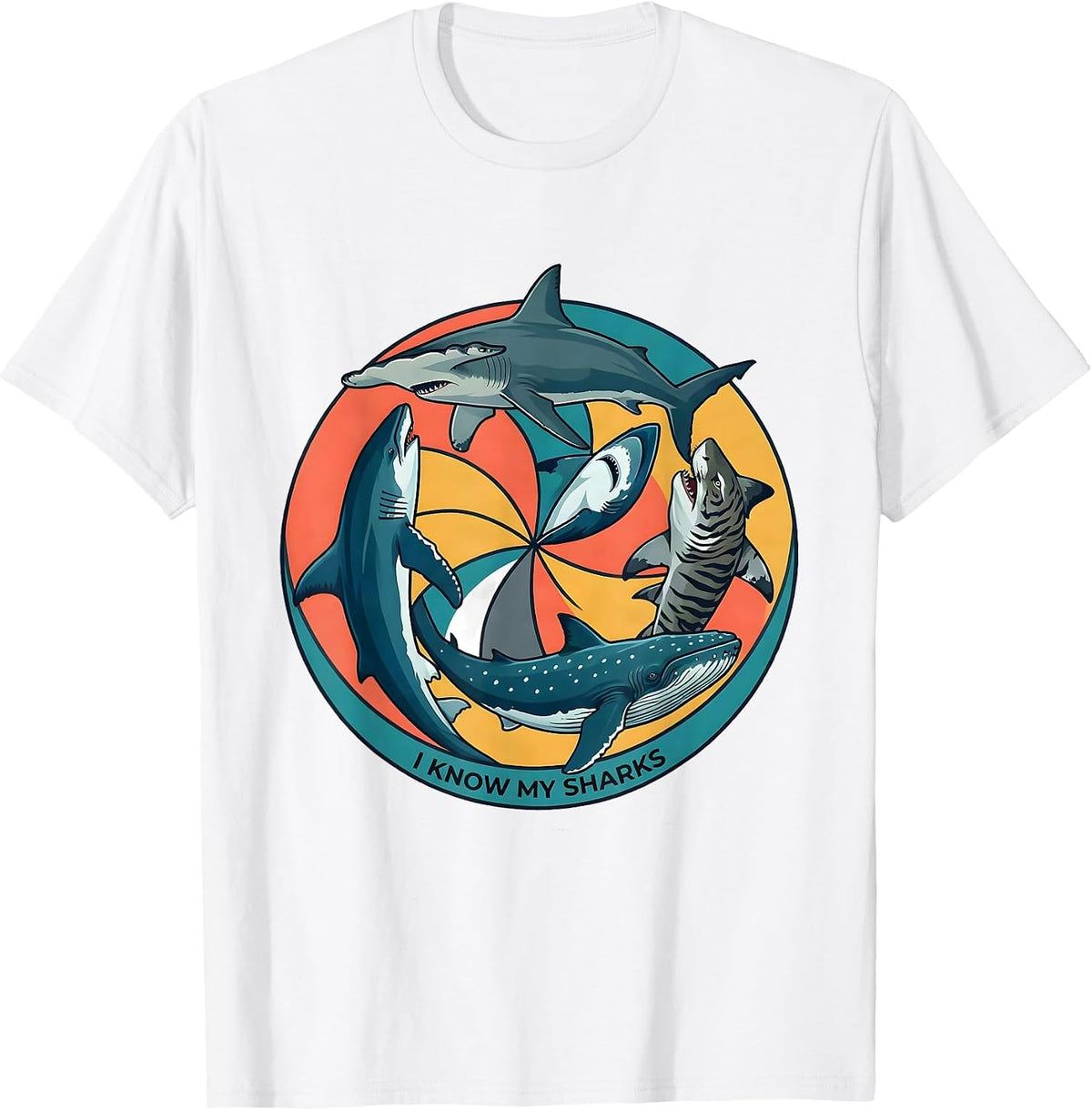 Men's I Know My Sharks Funny Shark Lover Ocean Wildlife Humor T-Shirt - White