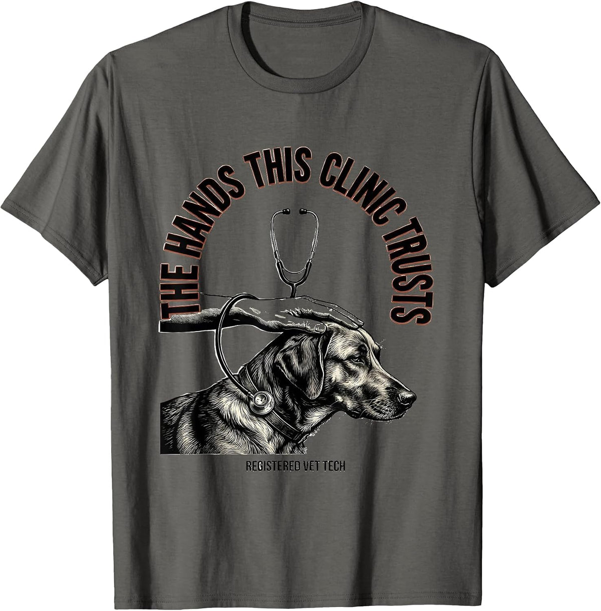The Hands This Clinic Trusts Registered Vet Tech Gift T-Shirt - Asphalt Grey