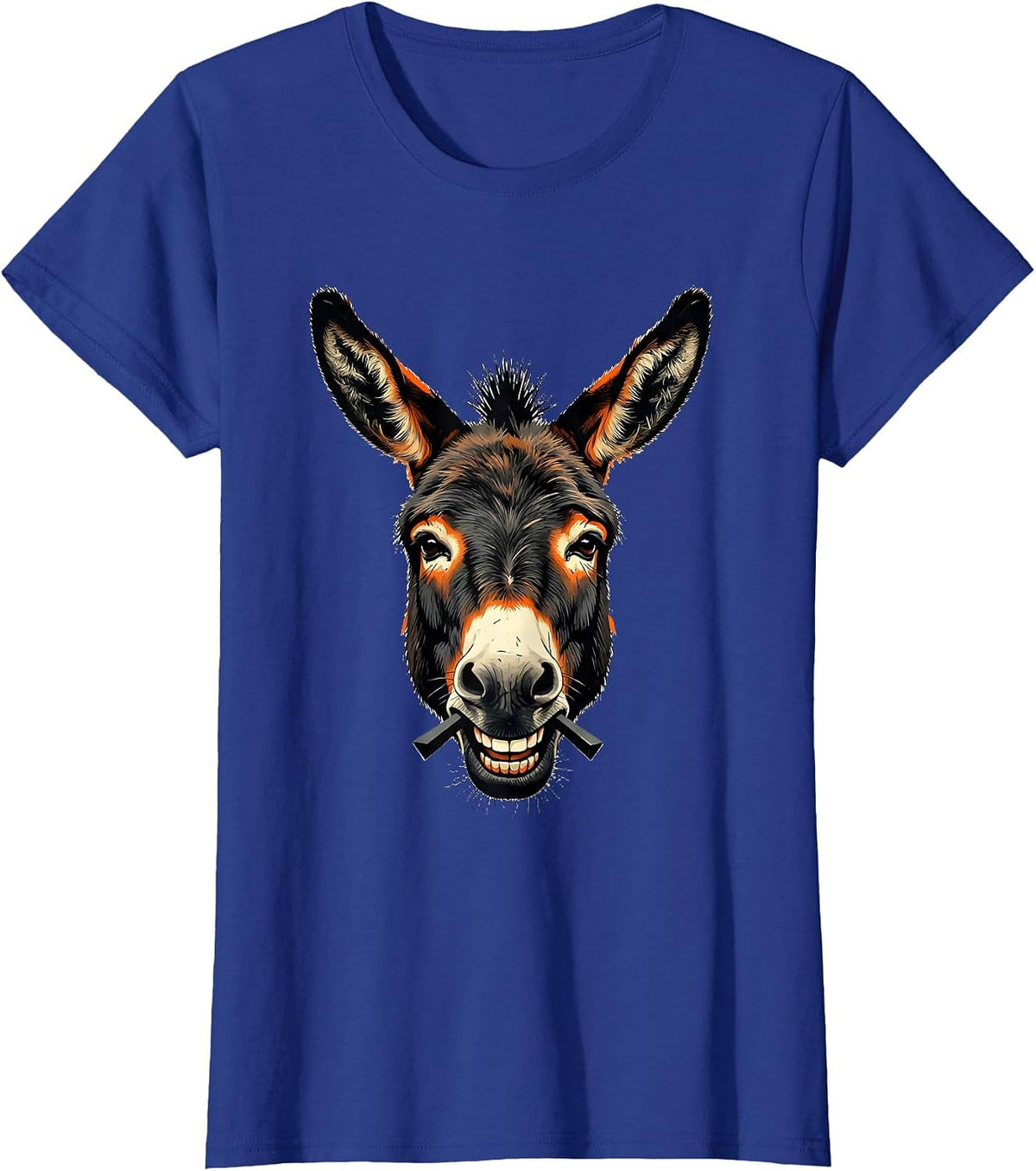 Women's Smart Donkey Head Stencil Graphic Animal Lover Humor T-Shirt - Royal Blue