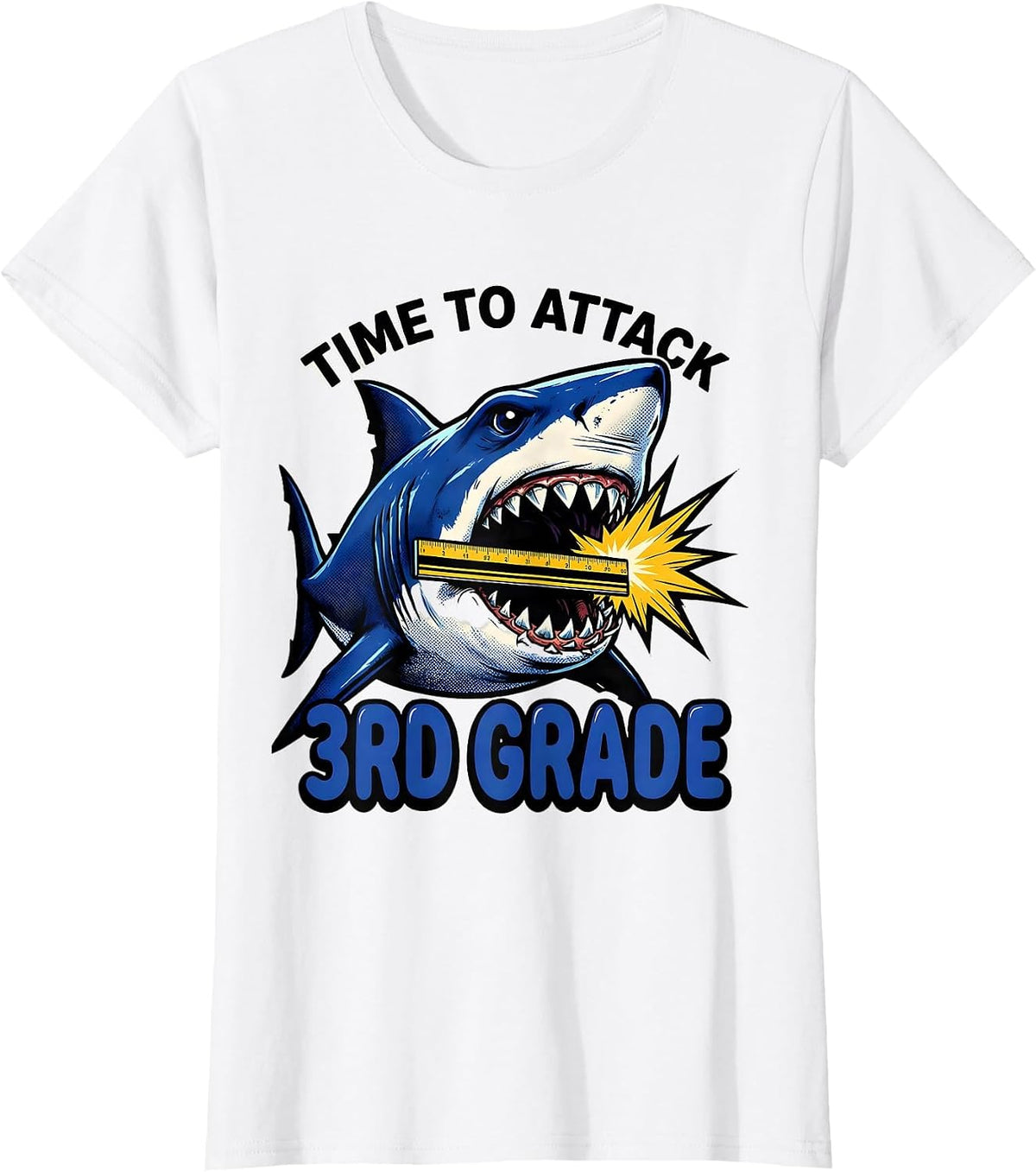 Time To Attack 3rd Grade Comic Book Shark First Day T-Shirt - White