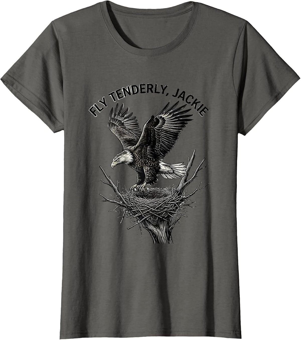 Women's Fly Tenderly, Jackie Memorial Bald Eagle Tribute Wildlife T-Shirt - Asphalt Grey