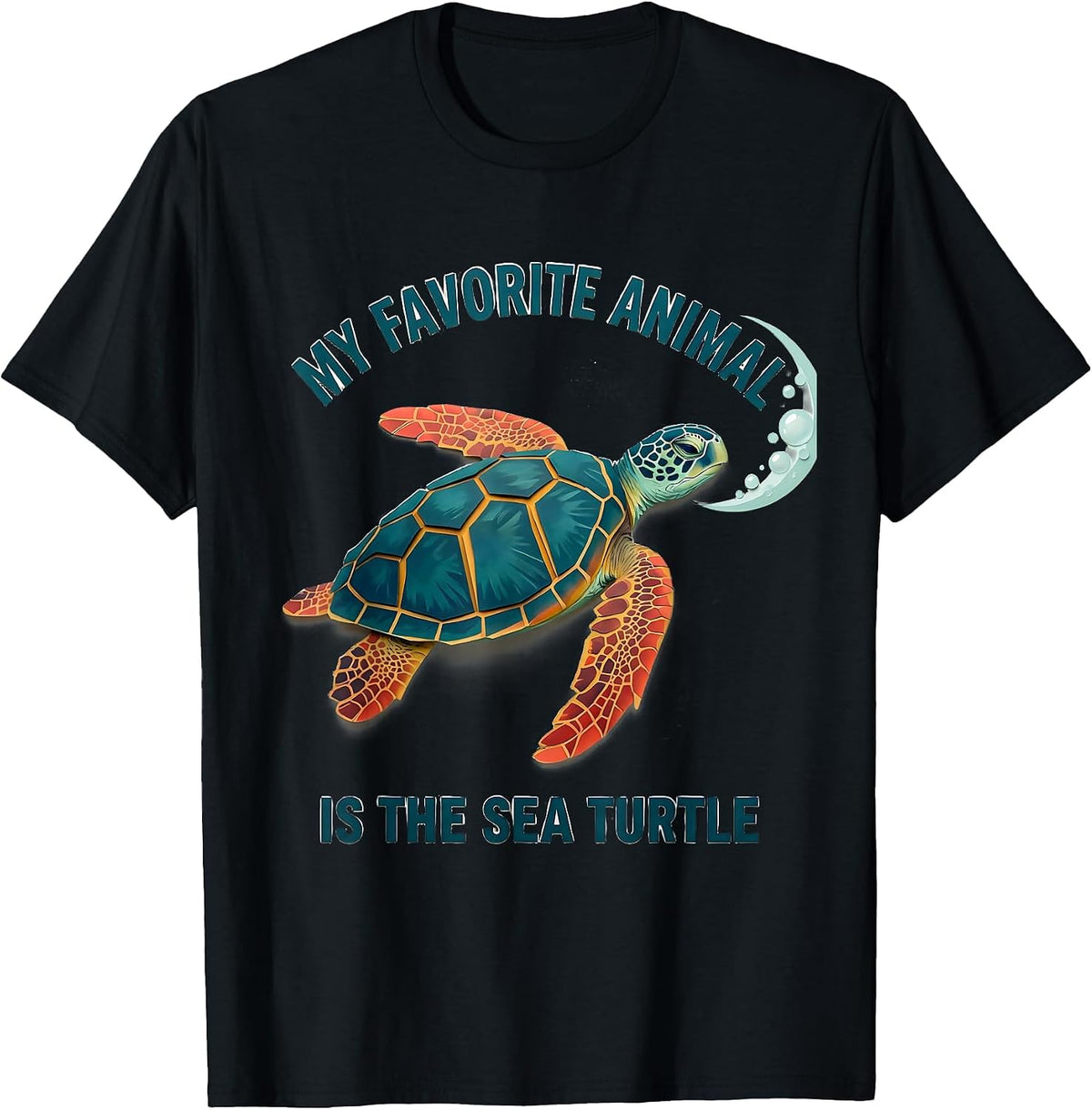 Men's My Favorite Animal Is The Sea Turtle Paper Cutout Ocean T-Shirt - Black