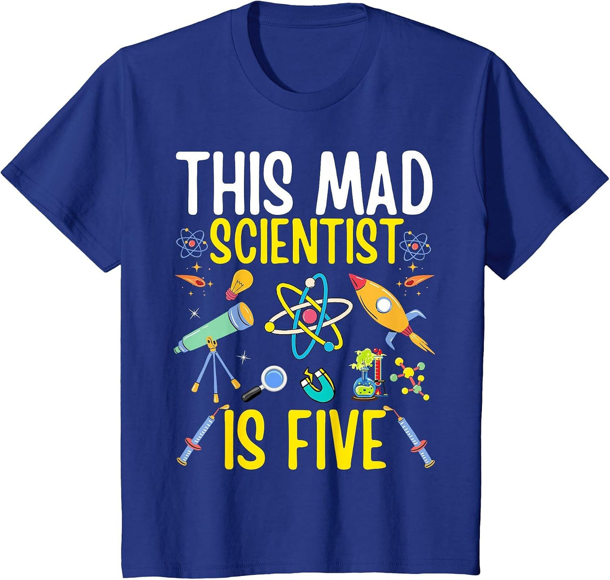 Mad Scientist Tshirt Kids Science Chemistry Birthday Age 5 T-Shirt - Royal Blue