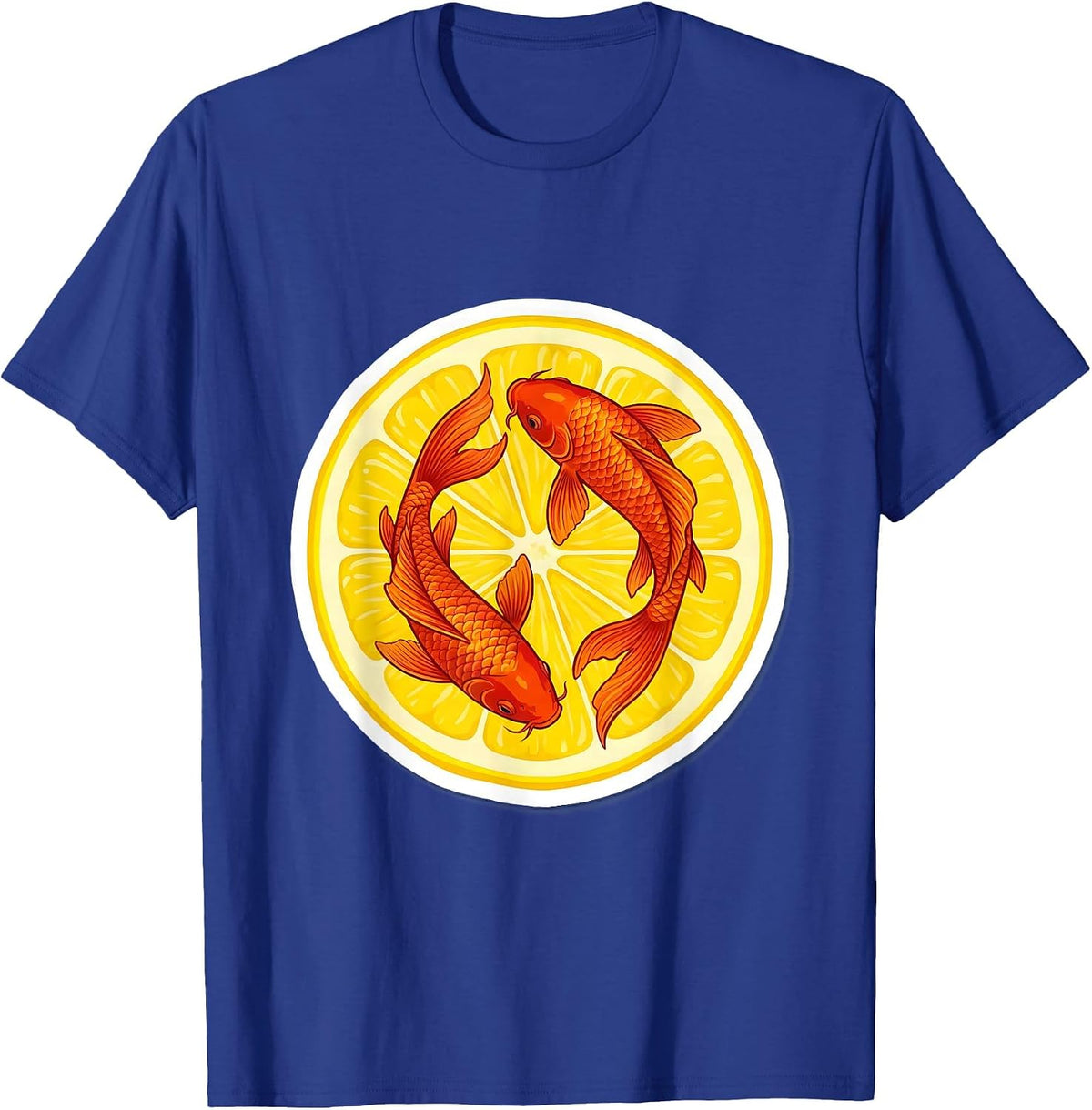 Men's Lemon Koi Fish Zen Citrus Art Design T-Shirt - Royal Blue