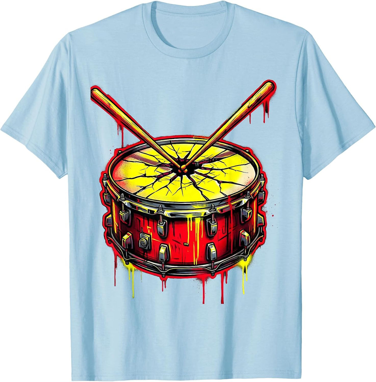 Men's Crossed Drumsticks Cracked Snare Drum Rock Graphic T-Shirt - Baby Blue