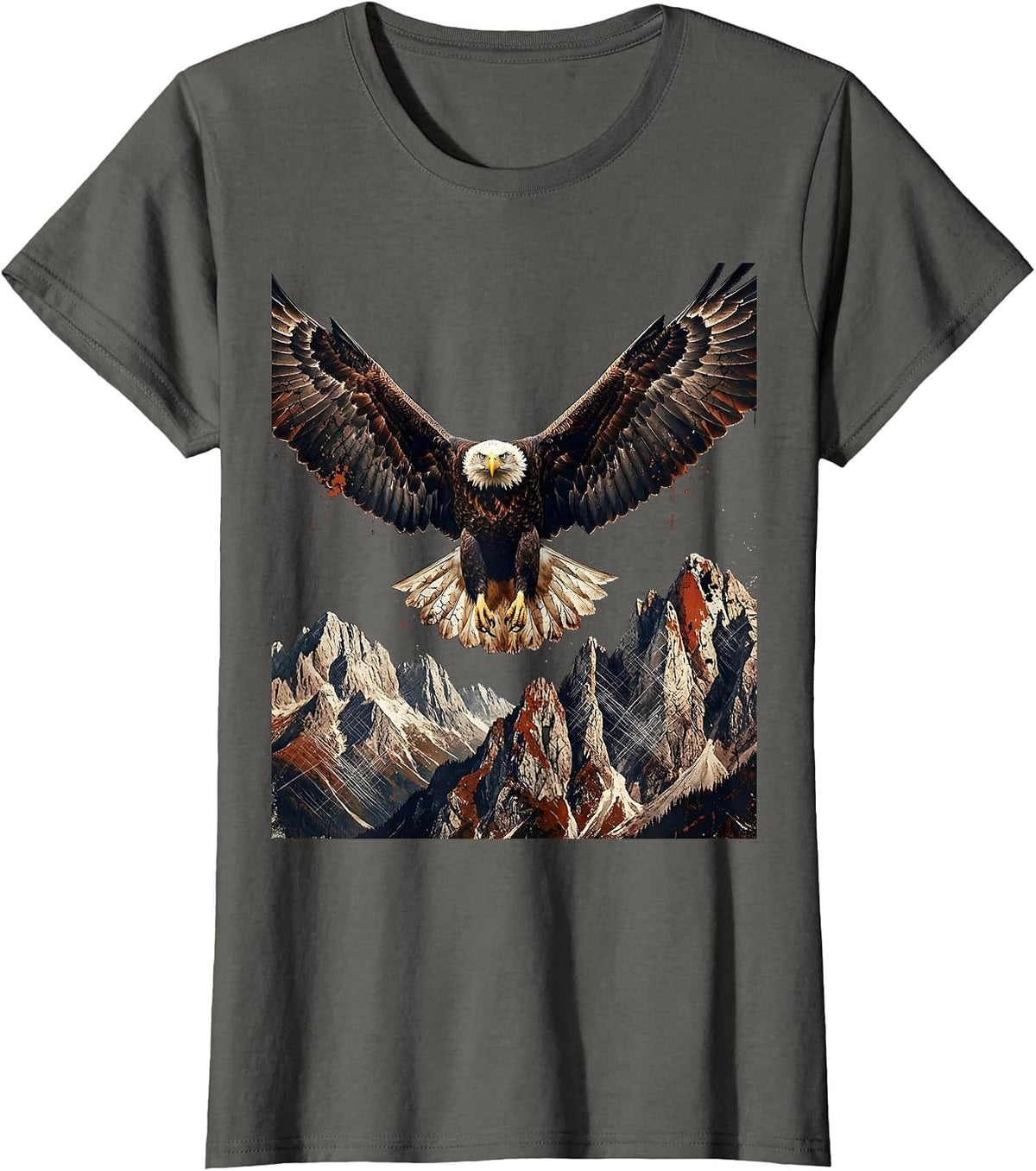 Women's Bald Eagle Soaring Over Mountains Freedom USA T-Shirt - Asphalt Grey