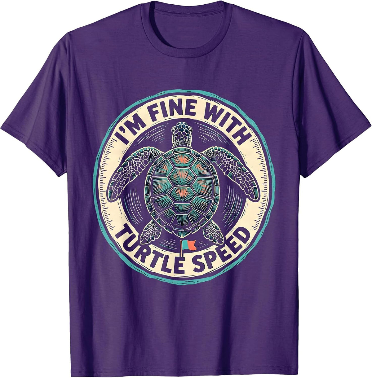 I’m Fine With Turtle Speed Funny Sea Turtle Lover Linocut T-Shirt - Purple