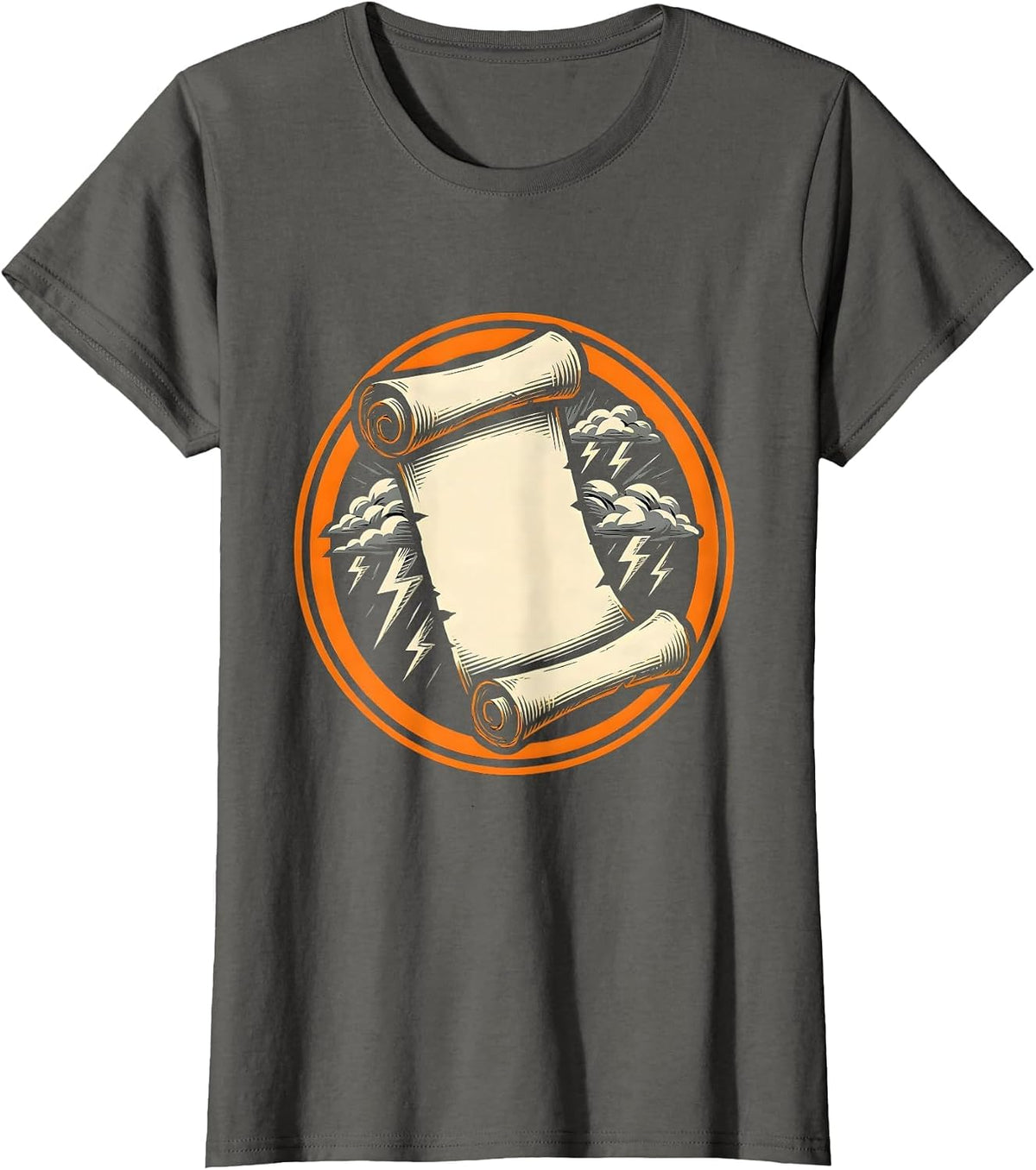 Women's Ancient Scroll Unrolling Stormy Sky Free Speech Art T-Shirt - Asphalt Grey