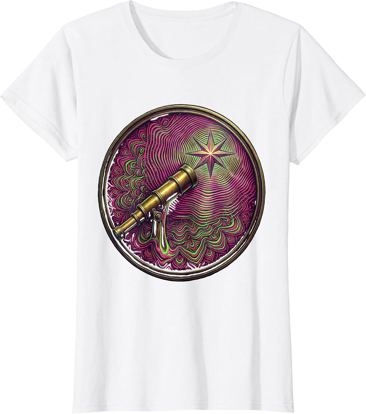 Vintage Telescope Star Gazing Astronomy Illustration T-Shirt - White