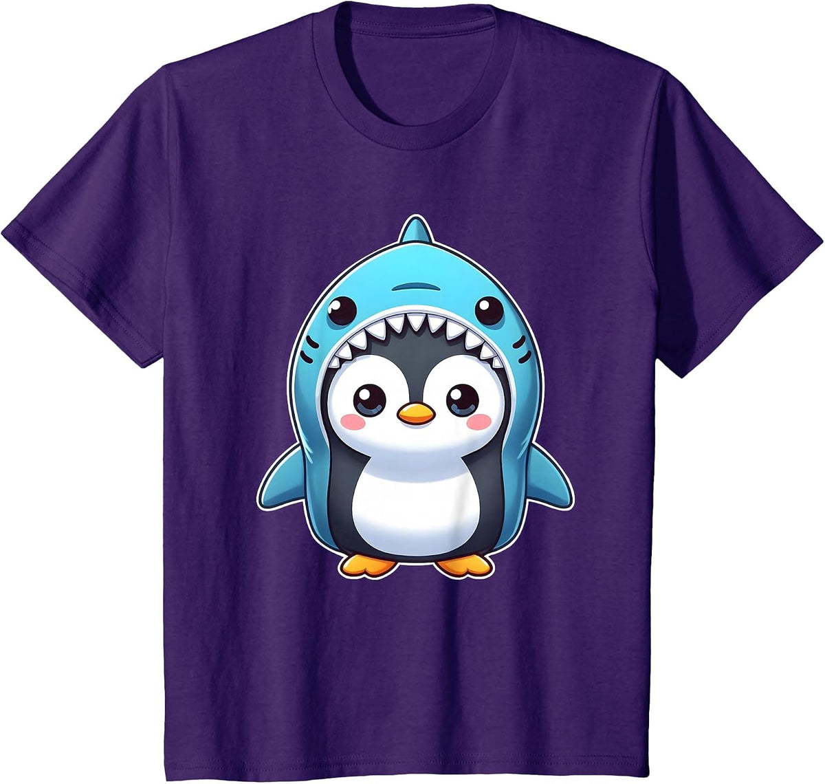 Funny Penguin in Shark Costume T-Shirt - Purple