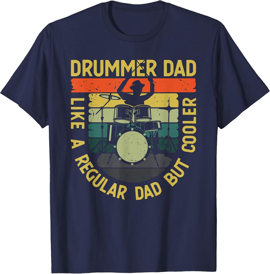 Funny Drummer Art for Dad Men Father Drumming Drum Set Lover T-Shirt - Navy Blue