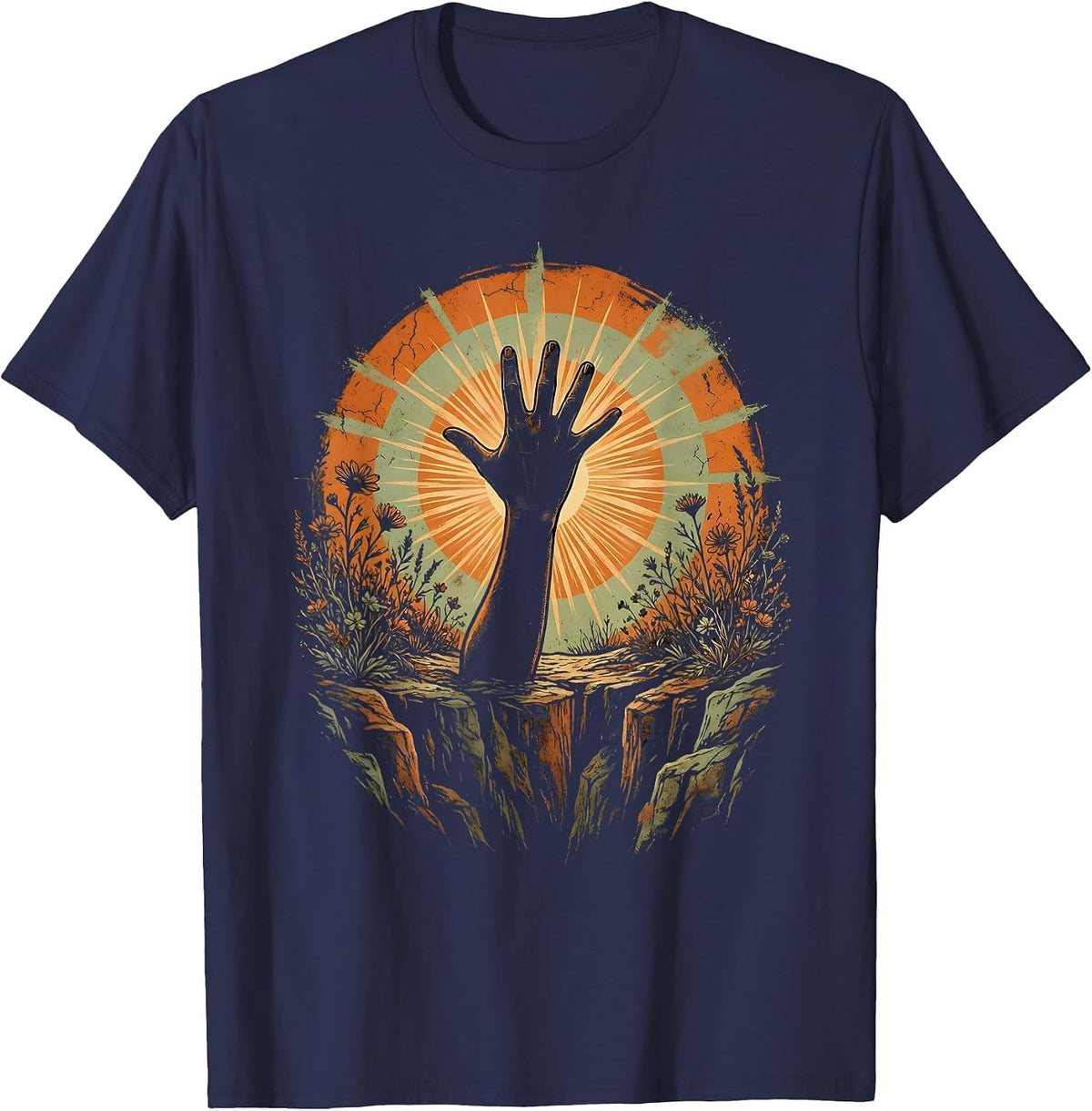 Rock Climber Reaching the Summit Graphic T-Shirt - Navy Blue