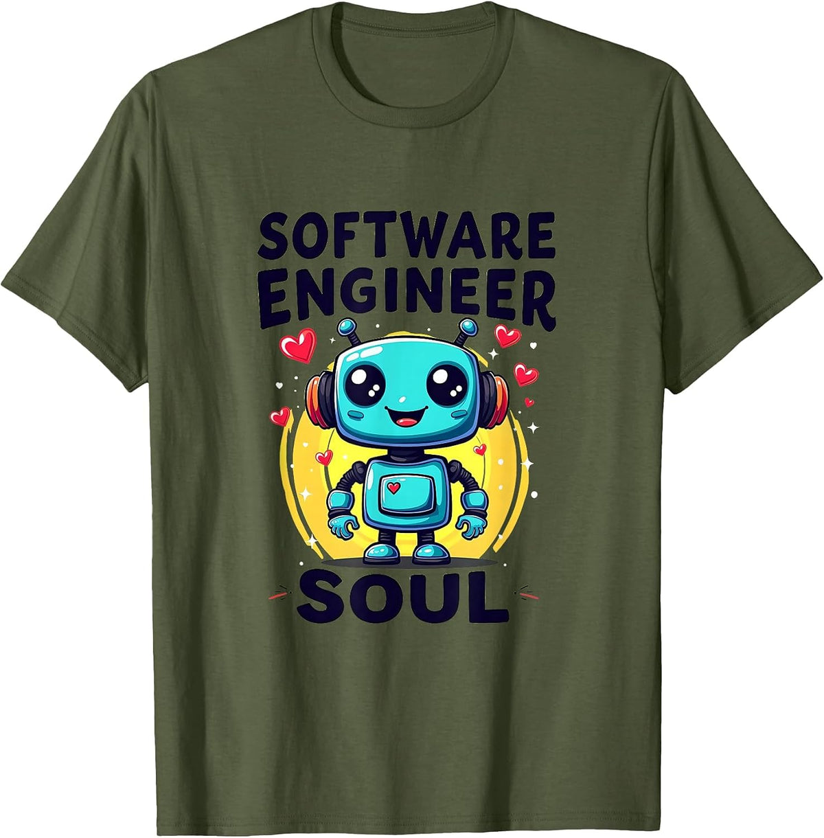 Software Engineer Soul Coding Life Design T-Shirt - Olive Green