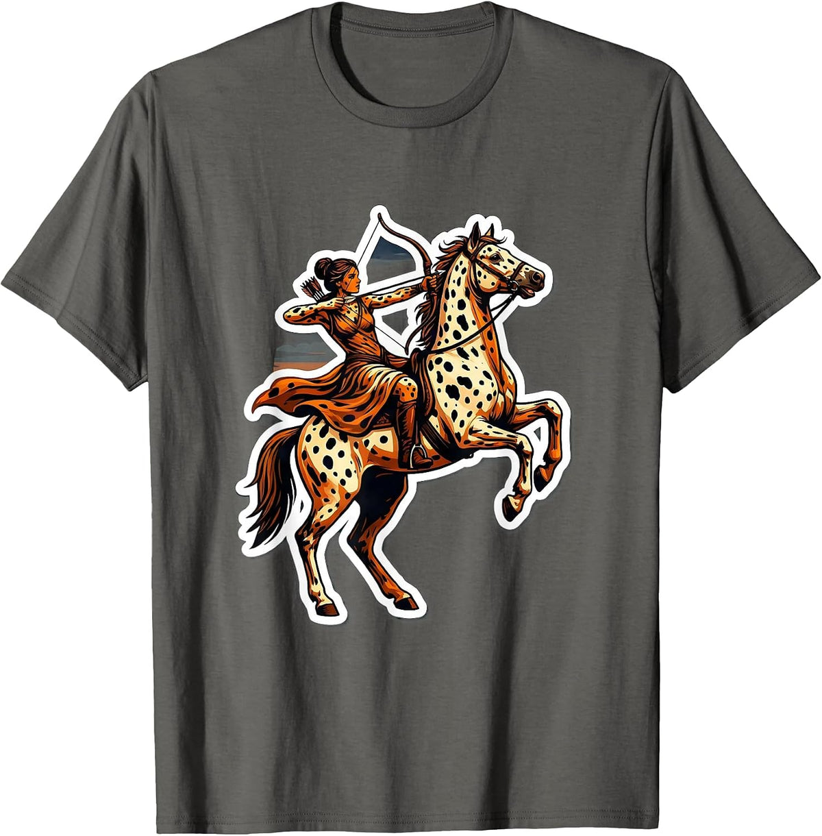 Men's Dalmatian Spotted Archer on Horseback at Dusk T-Shirt - Asphalt Grey
