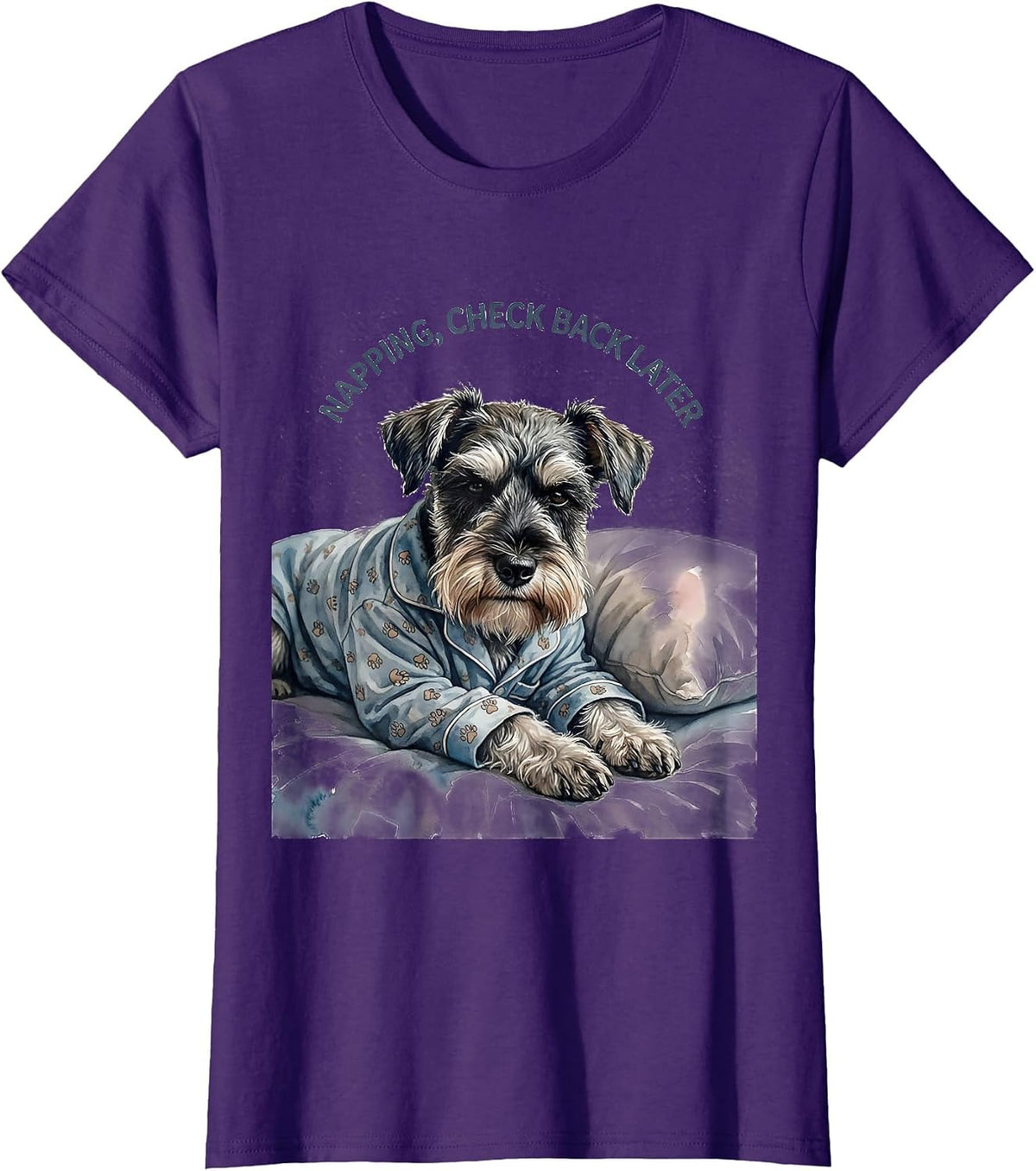 Napping Check Back Later Funny Sleepy Miniature Schnauzer T-Shirt - Purple