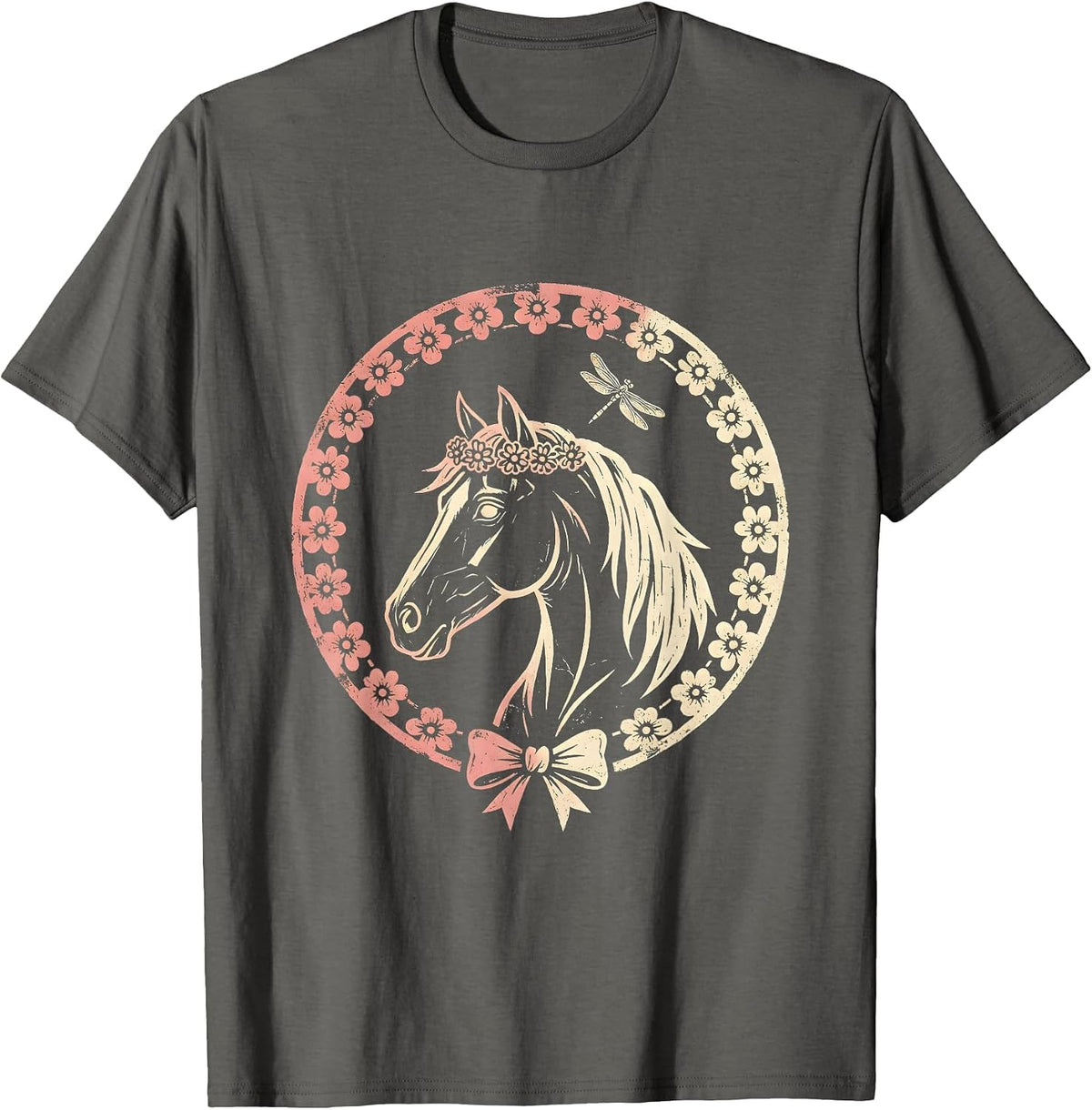 Bride White Horse Floral Crown Illustration T-Shirt - Asphalt Grey