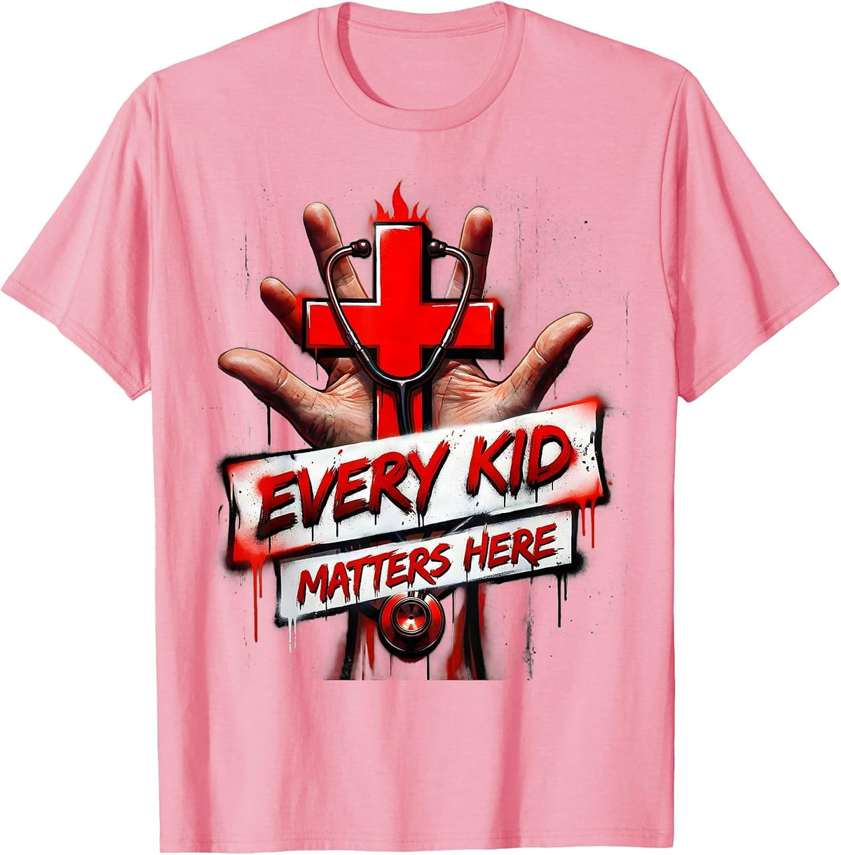 Men's Every Kid Matters Here School Nurse Design T-Shirt - Pink