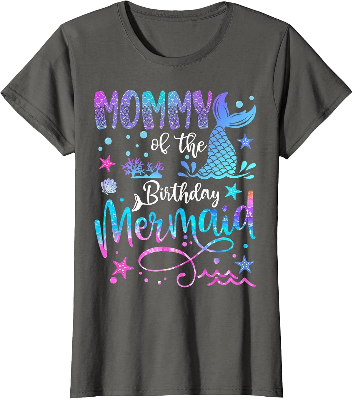 Mommy of The Birthday Mermaid Matching 1St Birthday Girl T-Shirt - Asphalt Grey