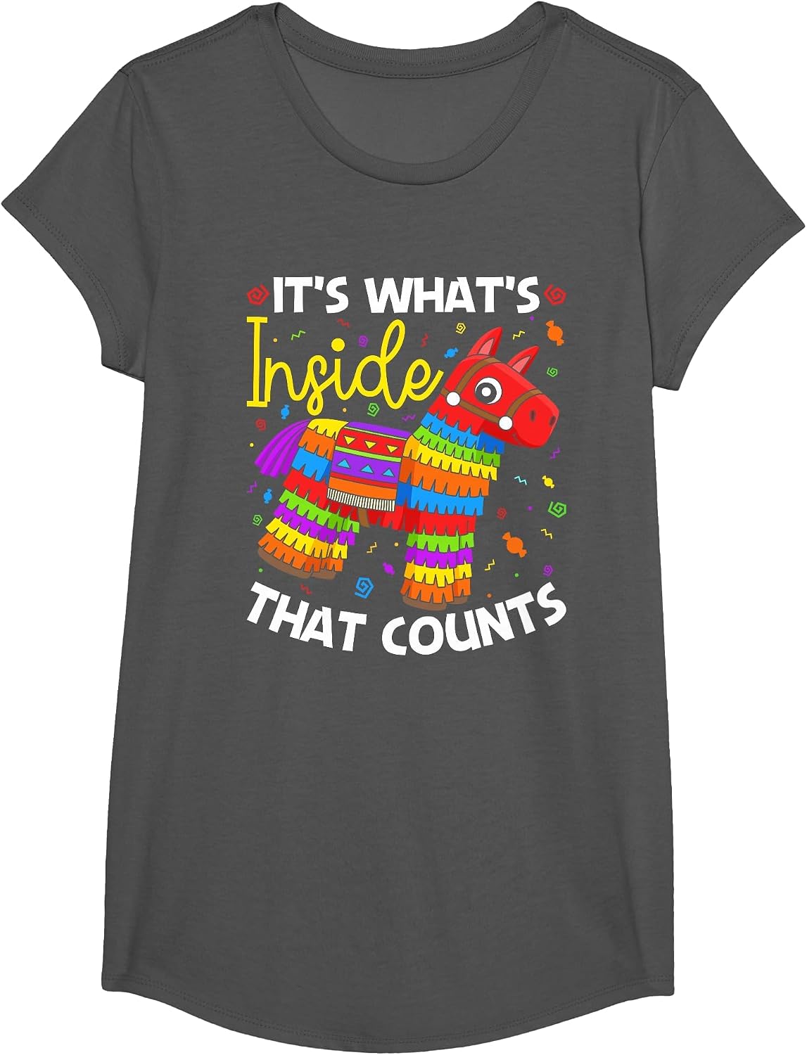 Pinata It's What's Inside that Counts Llama T-Shirt - Girls Asphalt Grey
